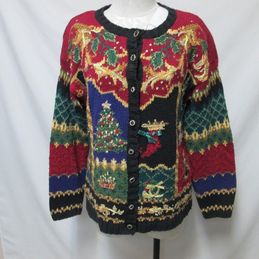 Heirloom Collectible Vintage Cardigan Sweater Embroidered Size Sz Medium Md M